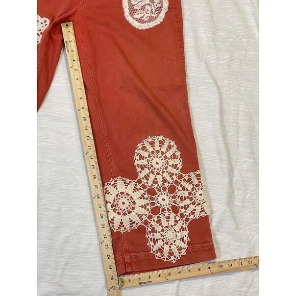 Paige Nellie Culottes Jeans Orange Poppy Doilie Lace Embellished Womens Size 30 - Picture 4 of 10